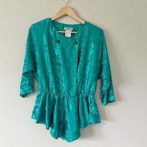 Vintage 80's Turquoise Shimmer Peplum Top - image 1